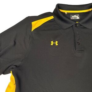 Under Armour Polo Shirt XL Pittsburgh Black Gold HeatGear Loose Fit Short Sleeve